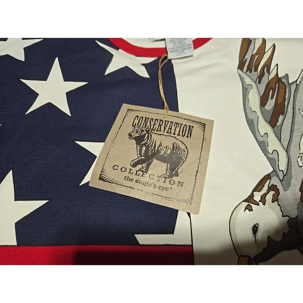 Vintage The Eagle's‎ Eye Long L TALL Shirt Night WOLF American Flag Conservation